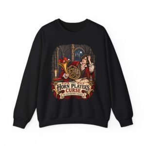 Crewneck Sweatshirt — "The Horn Player's Curse" Vintage Fantasy Horn Player Design