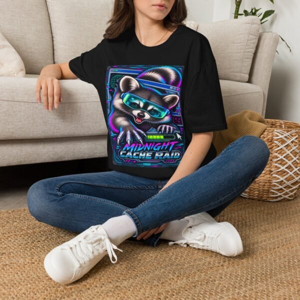 Midnight Cache Raid T‑Shirt — Neon Cyber Raccoon Graphic Tee