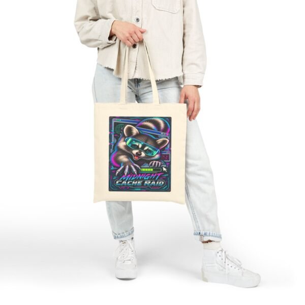Midnight Cache Raid — Neon Cyber Raccoon Graphic Tote