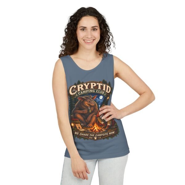 Cryptid Camping Club Tank Top — "We Share the Campsite Now" Graphic Tank