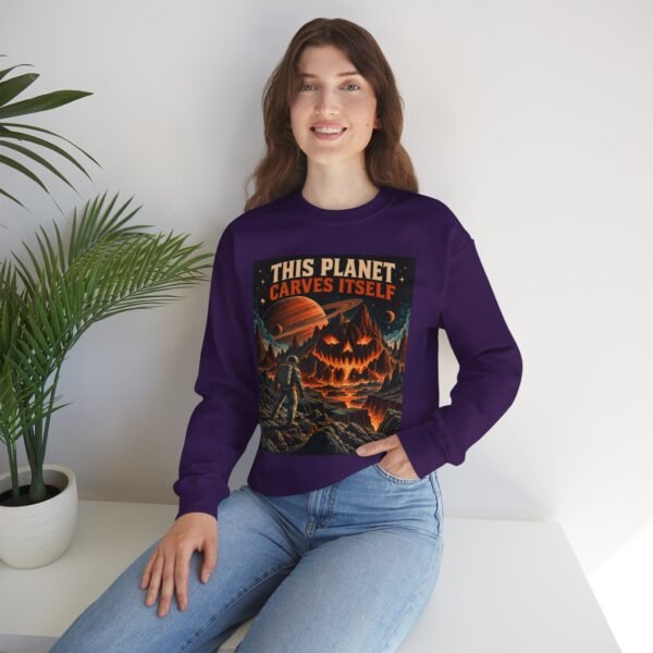 Halloween Astronaut Sweatshirt — "This Planet Carves Itself" Vintage Horror Crewneck