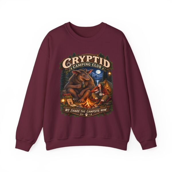 Cryptid Camping Club Sweatshirt — 'We Share the Campsite Now' Cozy Crewneck