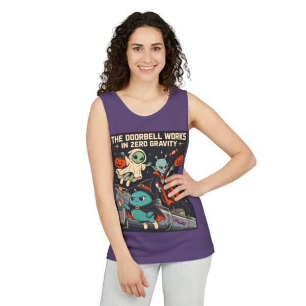 Alien Halloween Tank Top — “The Doorbell Works in Zero Gravity” Graphic