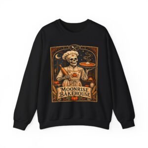 Moonrise Bakehouse Sweatshirt — Halloween Skeleton Baker Pullover