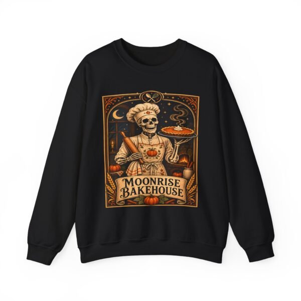 Moonrise Bakehouse Sweatshirt — Halloween Skeleton Baker Pullover