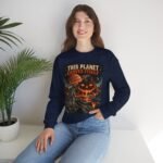 Halloween Astronaut Sweatshirt — "This Planet Carves Itself" Vintage Horror Crewneck