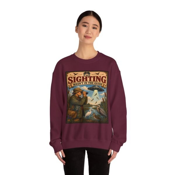 Birdwatching Crewneck Sweatshirt — “The Sighting Wasn’t in the Guide” Vintage Nature Graphic