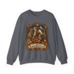 Midnight Groundskeeper Skeleton Gardener Crewneck Sweatshirt — Halloween Pumpkin Patch Graphic