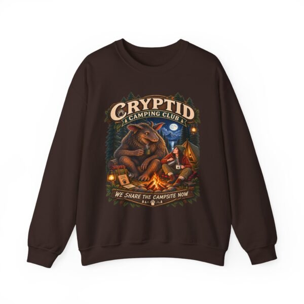 Cryptid Camping Club Sweatshirt — 'We Share the Campsite Now' Cozy Crewneck
