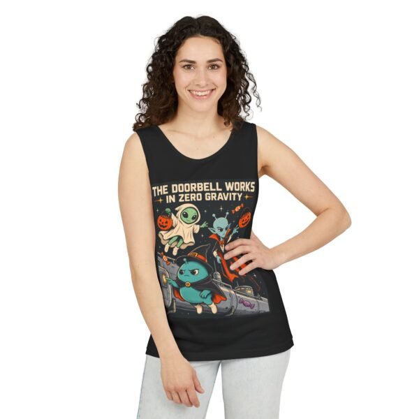 Alien Halloween Tank Top — “The Doorbell Works in Zero Gravity” Graphic