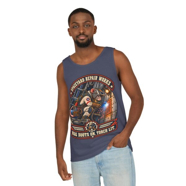 Spaceyard Repair Works Tank Top — "Mag Boots On, Torch Lit" Vintage Mechanic Graphic