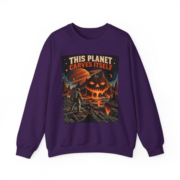 Halloween Astronaut Sweatshirt — "This Planet Carves Itself" Vintage Horror Crewneck