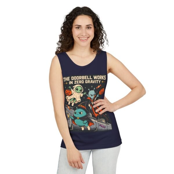 Alien Halloween Tank Top — “The Doorbell Works in Zero Gravity” Graphic