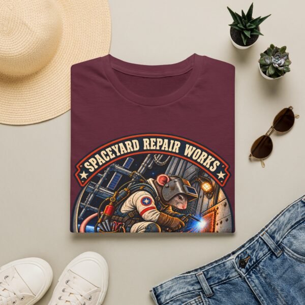 Spaceyard Repair Works T‑Shirt — Retro Astronaut Rat Graphic (Mag Boots On, Torch Lit)