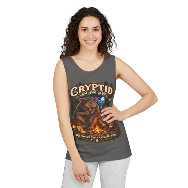 Cryptid Camping Club Tank Top — "We Share the Campsite Now" Graphic Tank