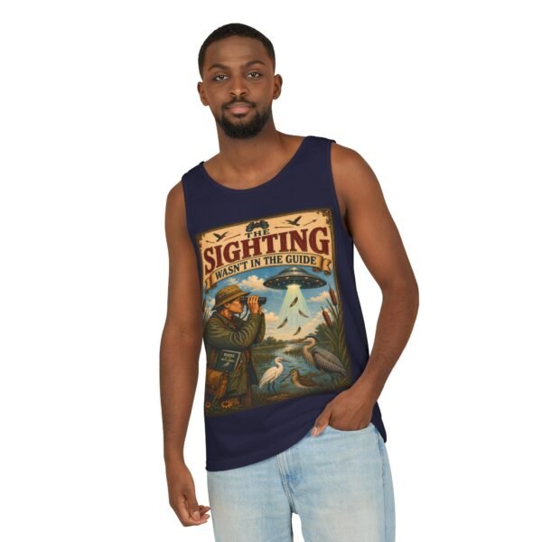 Birdwatching Tank Top — "The Sighting Wasn't in the Guide" Vintage Nature Graphic