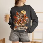 Candy Keeper Sweatshirt — Cute Bat Cat Halloween Crewneck