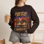 Interplanetary Pit Stop Crewneck Sweatshirt — Retro Space Roadtrip Graphic