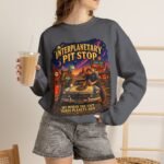 Interplanetary Pit Stop Crewneck Sweatshirt — Retro Space Roadtrip Graphic