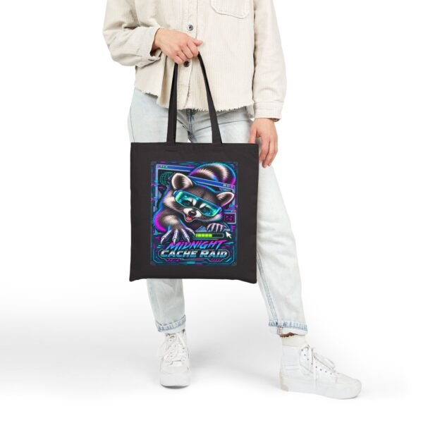 Midnight Cache Raid — Neon Cyber Raccoon Graphic Tote