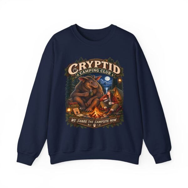 Cryptid Camping Club Sweatshirt — 'We Share the Campsite Now' Cozy Crewneck