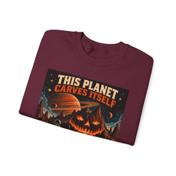 Halloween Astronaut Sweatshirt — "This Planet Carves Itself" Vintage Horror Crewneck