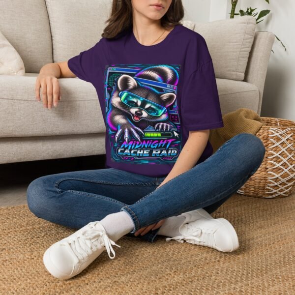 Midnight Cache Raid T‑Shirt — Neon Cyber Raccoon Graphic Tee