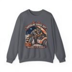 Crewneck Sweatshirt — "Craterline Service Dept. — Wrenches After Moonrise" Raccoon Astronaut Mechanic Graphic