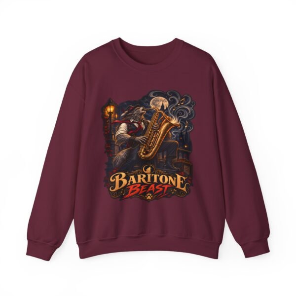 Baritone Beast Sweatshirt — Retro Jazz Saxophone Graphic Crewneck