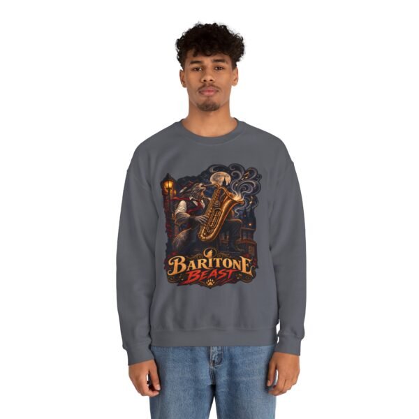 Baritone Beast Sweatshirt — Retro Jazz Saxophone Graphic Crewneck