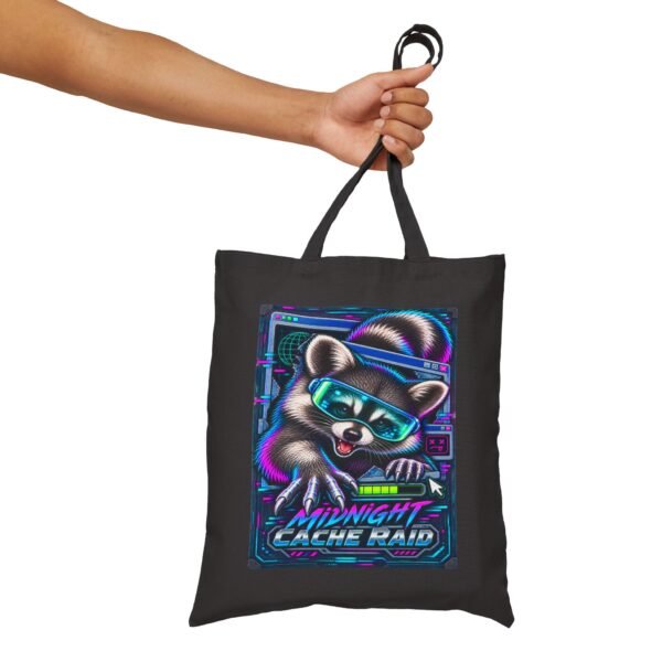 Midnight Cache Raid — Neon Cyber Raccoon Graphic Tote