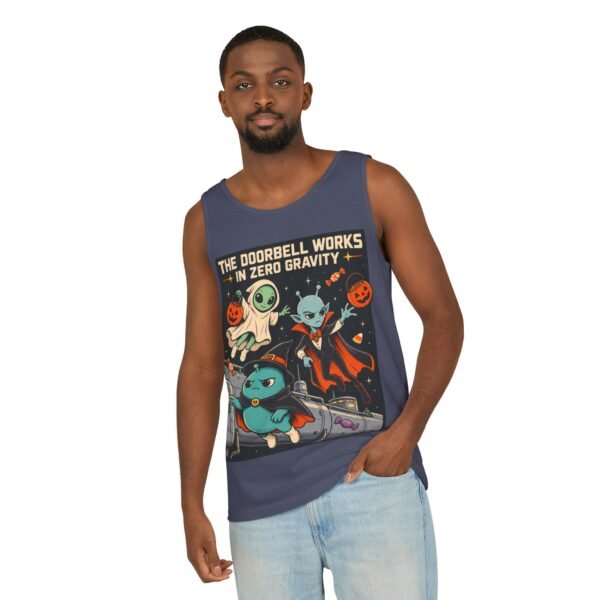 Alien Halloween Tank Top — “The Doorbell Works in Zero Gravity” Graphic