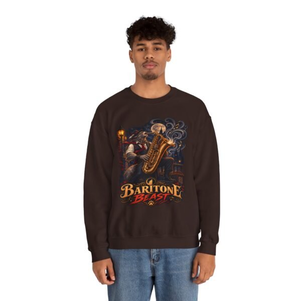 Baritone Beast Sweatshirt — Retro Jazz Saxophone Graphic Crewneck