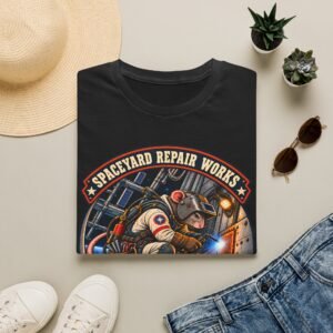 Spaceyard Repair Works T‑Shirt — Retro Astronaut Rat Graphic (Mag Boots On, Torch Lit)