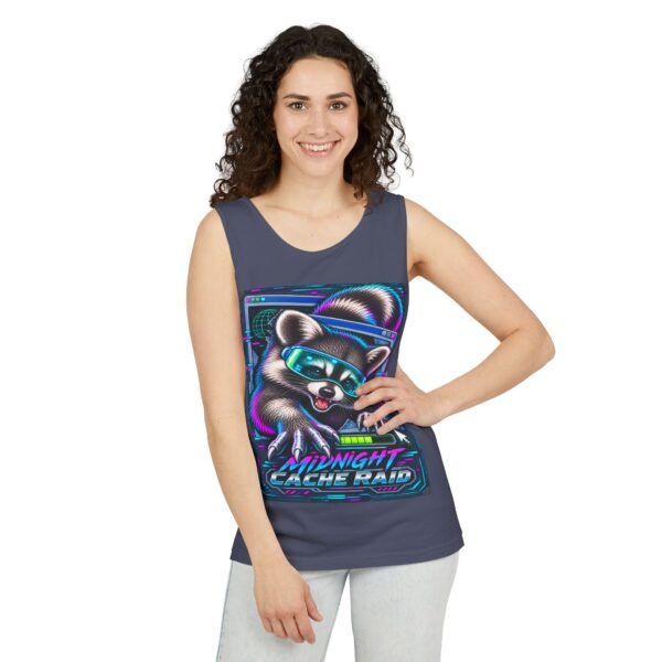Midnight Cache Raid Tank Top — Retro Neon Raccoon Graphic Tank