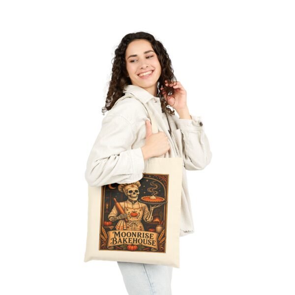 Moonrise Bakehouse Tote Bag — Halloween Skeleton Baker Canvas Grocery Tote