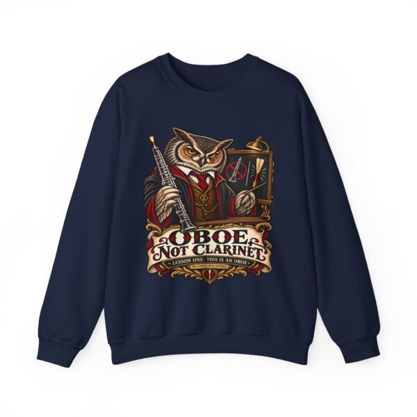 Clarinet Oboe Owl Crewneck Sweatshirt — “Oboe Not Clarinet” Vintage Music Teacher Gift