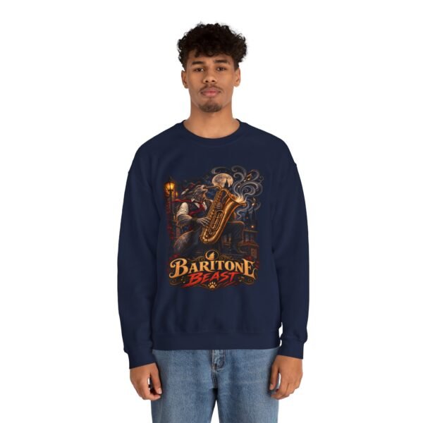 Baritone Beast Sweatshirt — Retro Jazz Saxophone Graphic Crewneck