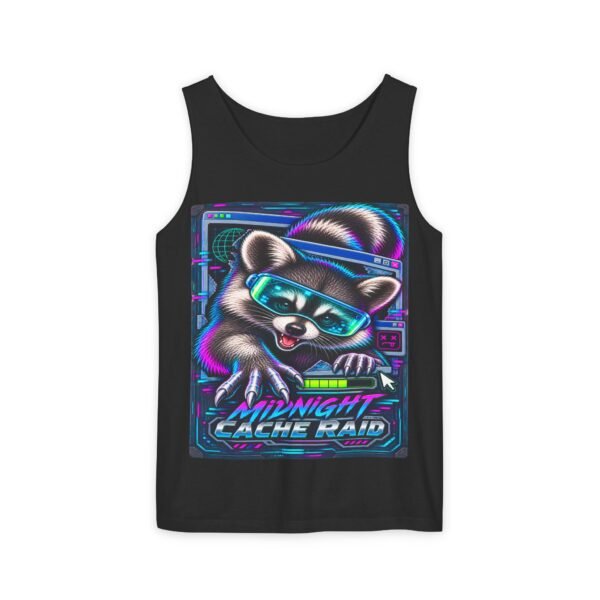 Midnight Cache Raid Tank Top — Retro Neon Raccoon Graphic Tank