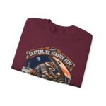 Crewneck Sweatshirt — "Craterline Service Dept. — Wrenches After Moonrise" Raccoon Astronaut Mechanic Graphic