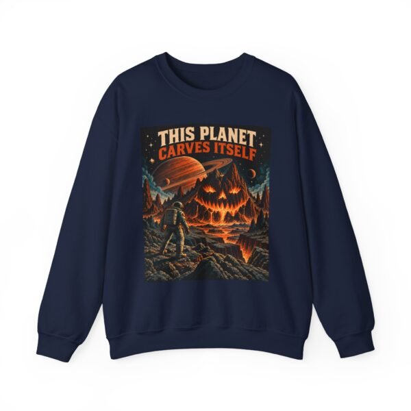 Halloween Astronaut Sweatshirt — "This Planet Carves Itself" Vintage Horror Crewneck
