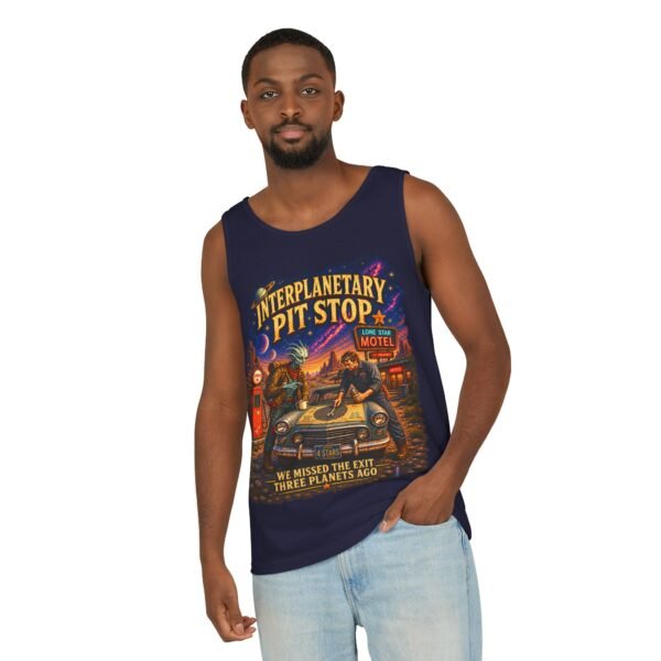 Interplanetary Pit Stop Tank Top — Retro Space Road Trip Graphic