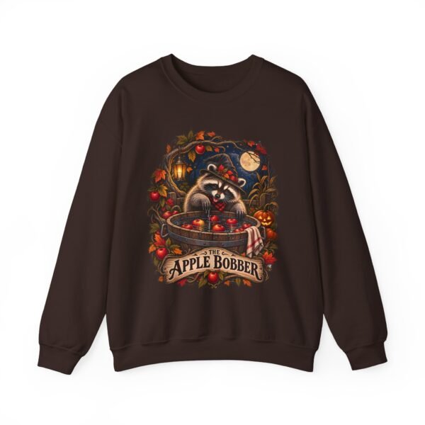 Crewneck Sweatshirt — "The Apple Bobber" Halloween Raccoon Apple-Bobbing Design