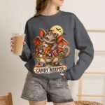 Candy Keeper Sweatshirt — Cute Bat Cat Halloween Crewneck