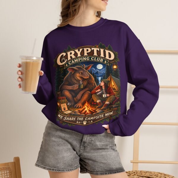 Cryptid Camping Club Sweatshirt — 'We Share the Campsite Now' Cozy Crewneck