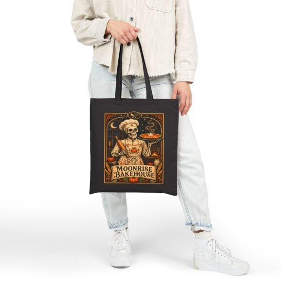 Moonrise Bakehouse Tote Bag — Halloween Skeleton Baker Canvas Grocery Tote