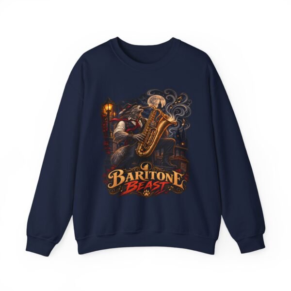 Baritone Beast Sweatshirt — Retro Jazz Saxophone Graphic Crewneck