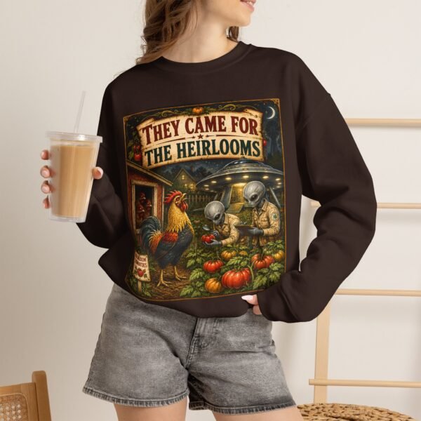 They Came For The Heirlooms Crewneck Sweatshirt — Vintage Garden Harvest Graphic