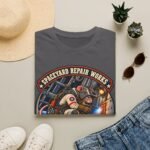 Spaceyard Repair Works T‑Shirt — Retro Astronaut Rat Graphic (Mag Boots On, Torch Lit)