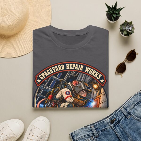 Spaceyard Repair Works T‑Shirt — Retro Astronaut Rat Graphic (Mag Boots On, Torch Lit)